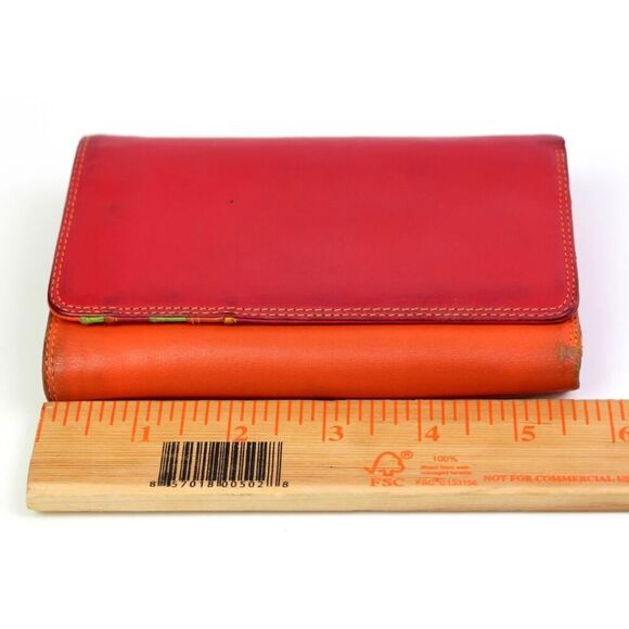 mywalit RED ORANGE GENUINE LEATHER ID CARD COIN HOLDER BILL BIFOLD WALLET PURSE - Picture 9 of 10